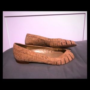 Cork peep toe flats